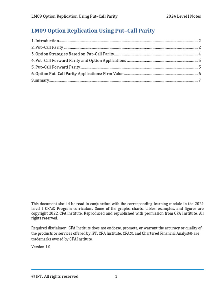 LM09 Option Replication Using PutGÇôCall Parity IFT Notes | PDF | Put ...