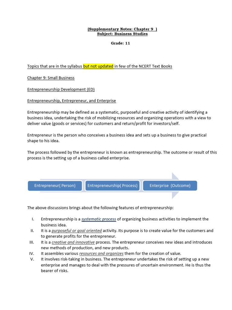 Supplementary Notes CH 9 TENS | PDF | Entrepreneurship | Startup Company
