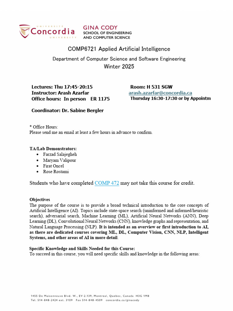 COMP6721 Applied AI Course Overview | PDF | Machine Learning ...
