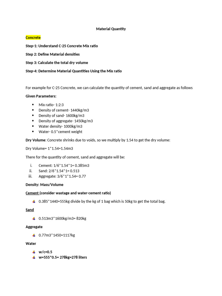Material Quantity | PDF | Density | Concrete