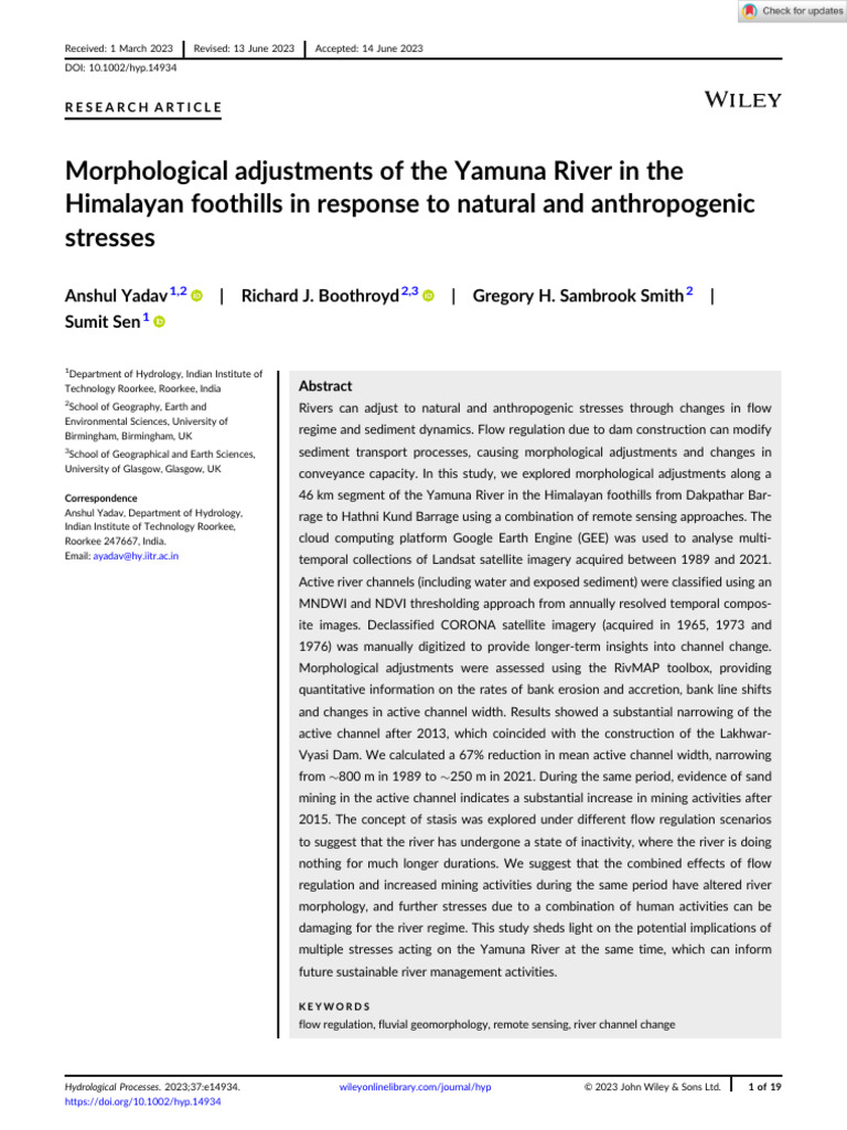 Yamuna River Morphology Changes Study | PDF | River | Geomorphology