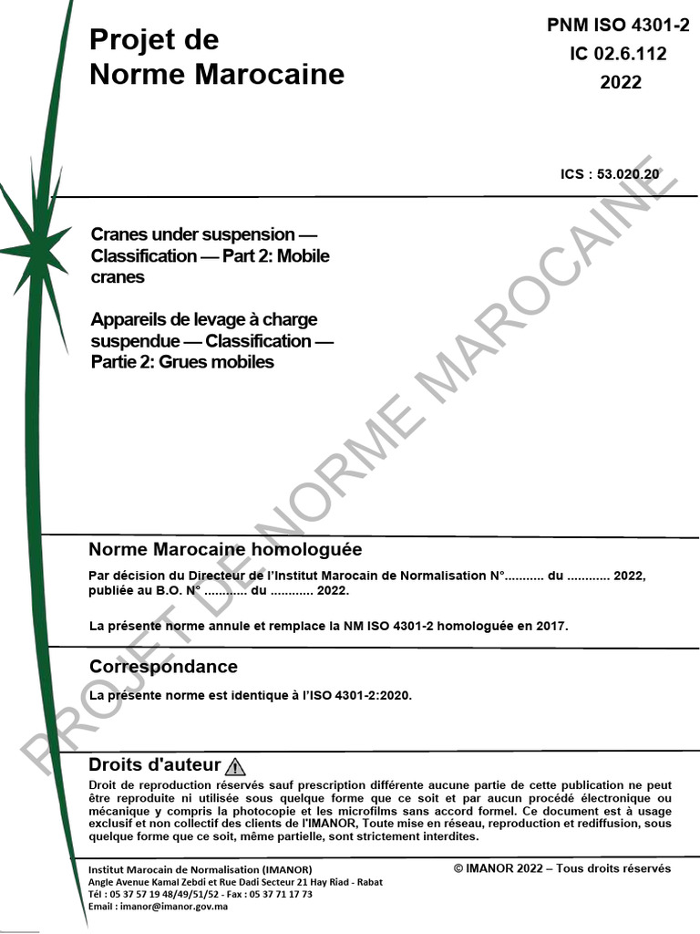 Norme Marocaine NM ISO 4301-2:2022 | PDF | International Organization ...