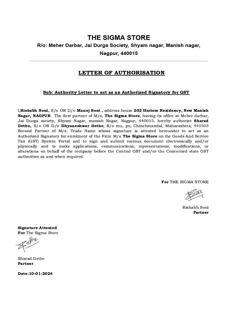 Authority Letter for Gst Registration | PDF