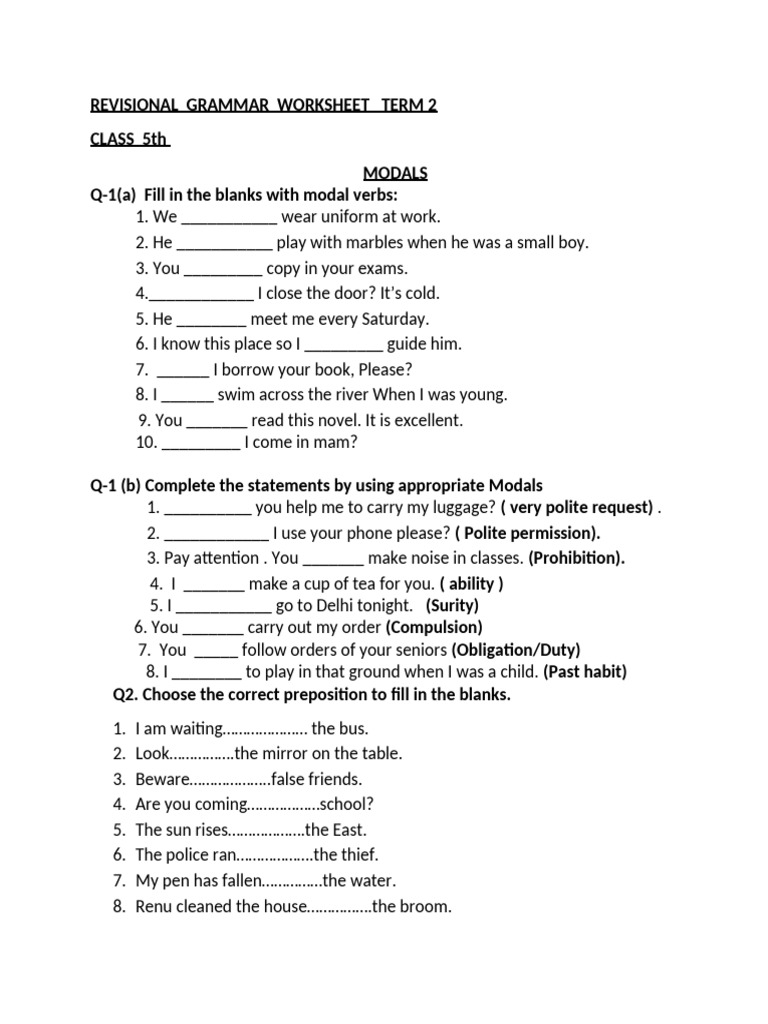 5th Grade Grammar Worksheet | PDF | Syntax | Language Mechanics