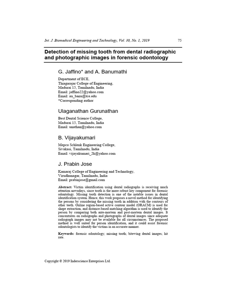 Detection of Missing Tooth From Dental Radiographic and Photographic ...