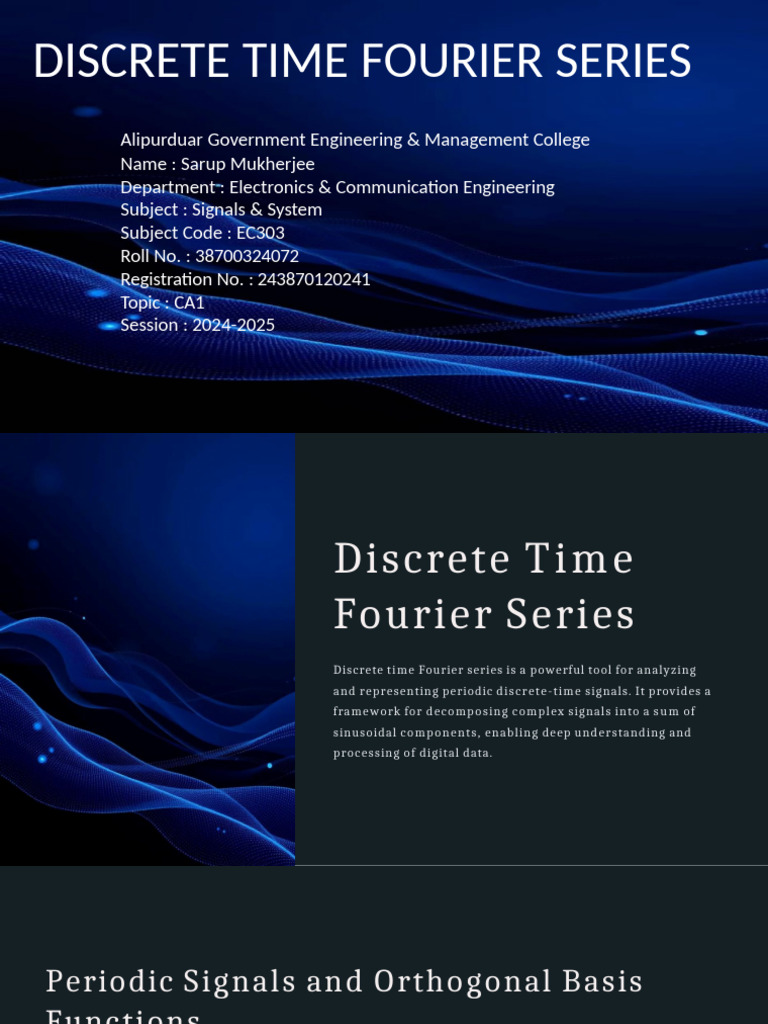 Discrete Time Fourier Series Overview | PDF | Fourier Series | Fourier ...