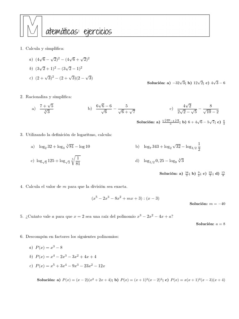 Ejercicios Primer Parcial | PDF | Matemáticas | Álgebra