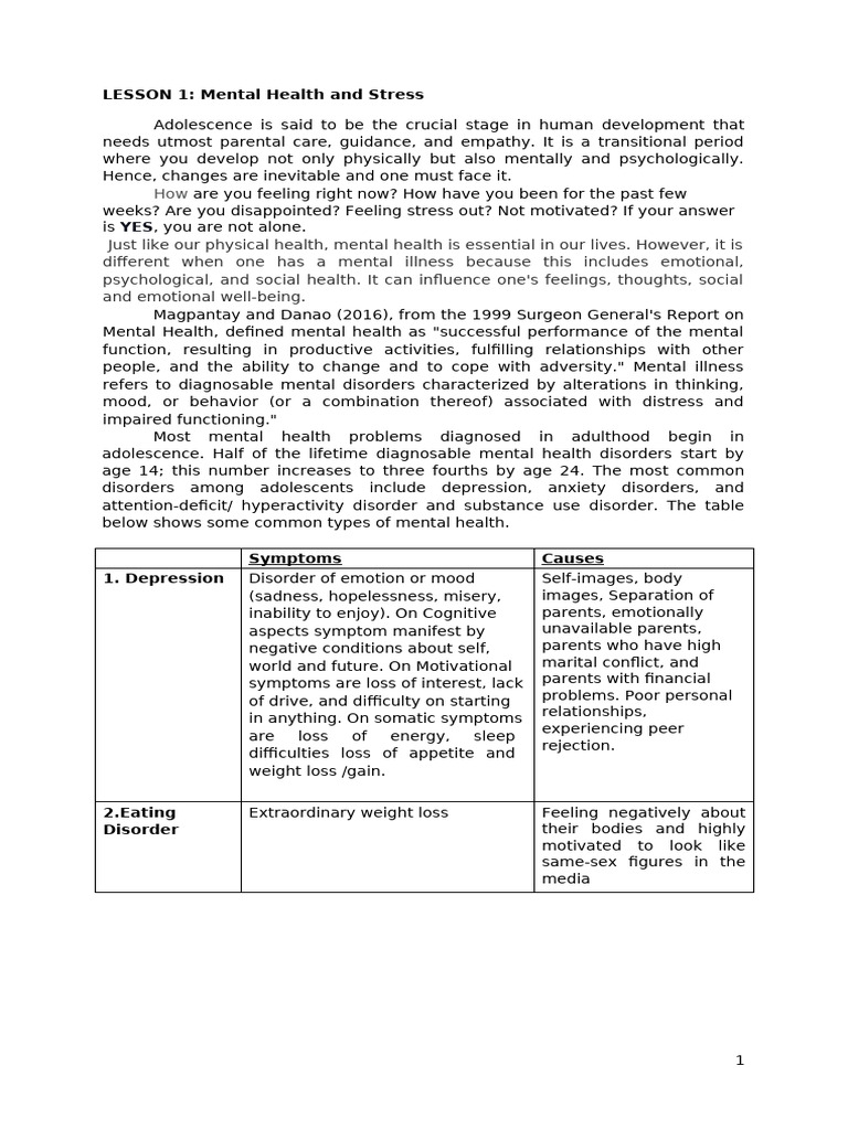 Understanding Adolescent Mental Health | PDF | Mental Disorder | Stress ...