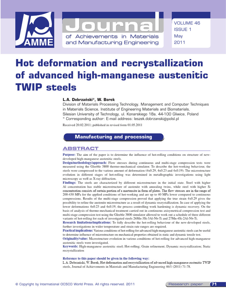 Hot Deformation of High-Mn TWIP Steels | PDF | Deformation (Engineering ...
