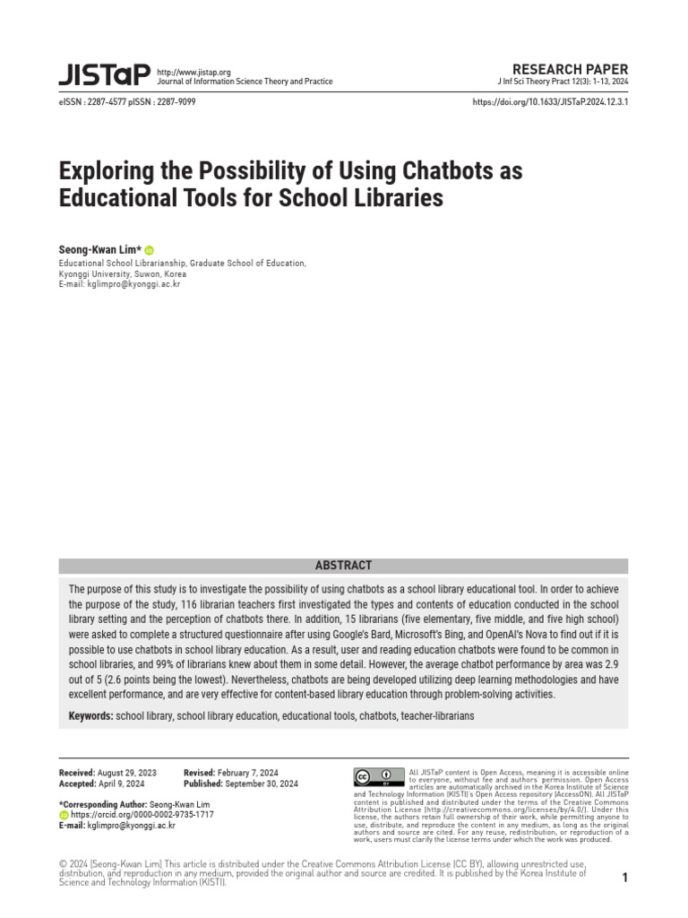 Chatbots as Educational Tools in Libraries | PDF | Artificial ...