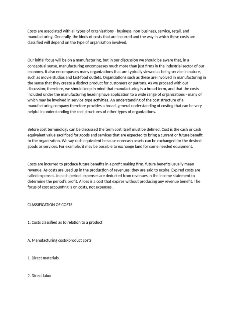 Understanding Manufacturing Costs and Classifications | PDF | Expense ...