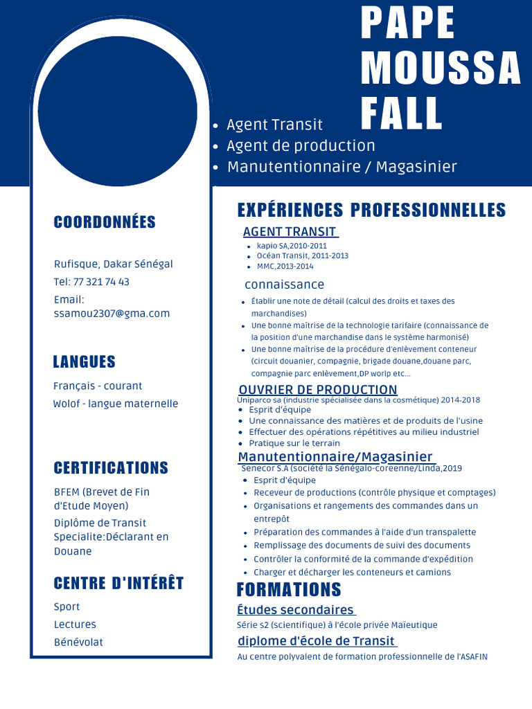 CV Agent de Transit - Moussa Fall | PDF