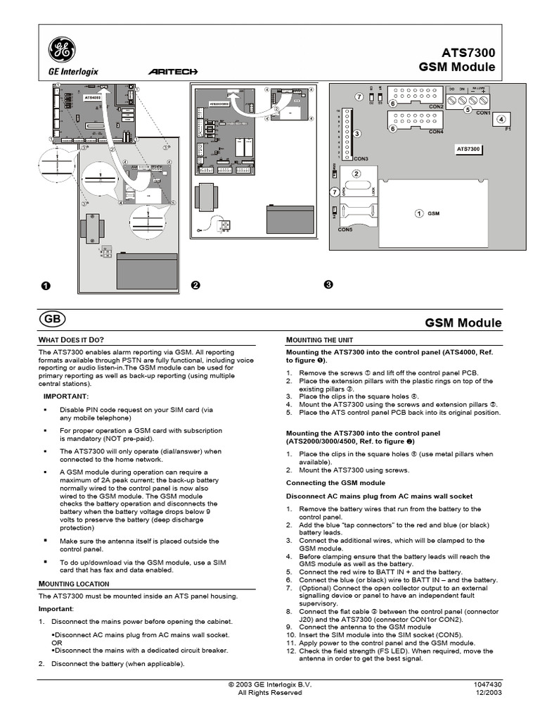ATS7300 GSM Module Installation Guide | PDF | Electrical Connector ...
