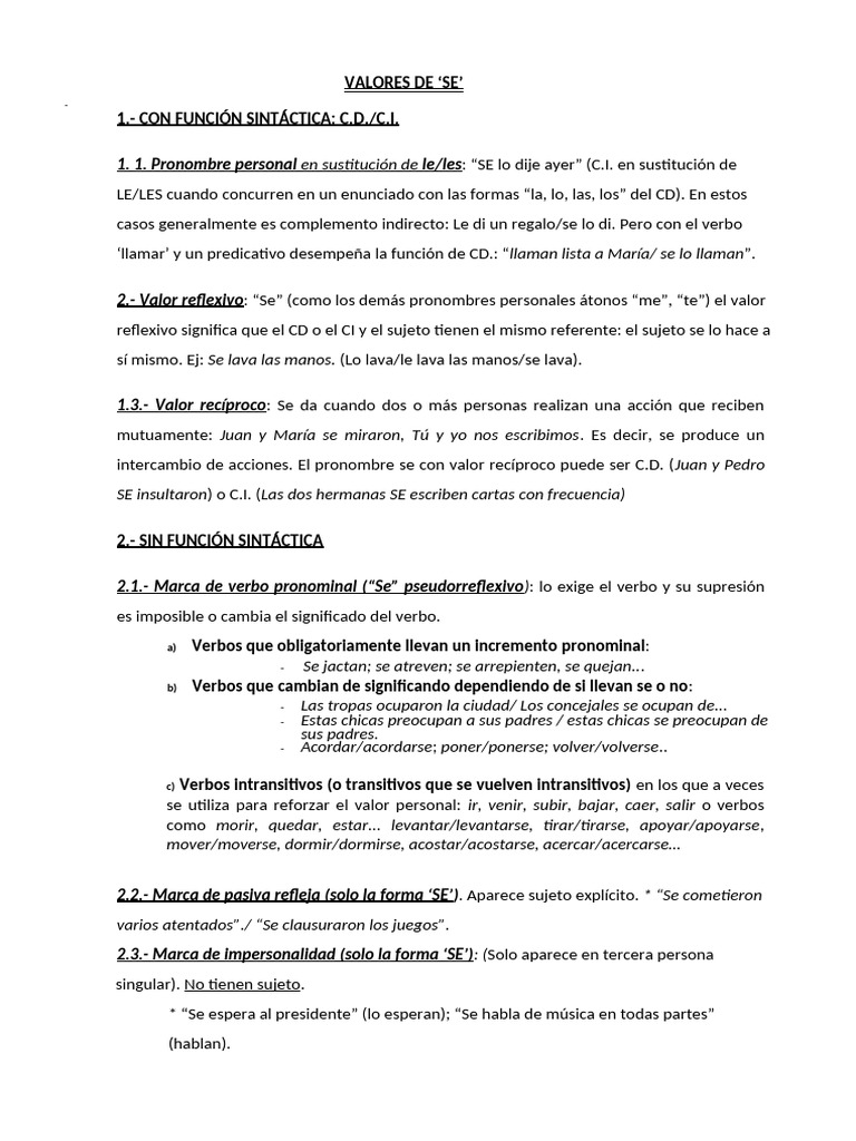 Uso del pronombre 'se' en español | PDF | Pronombre | Verbo