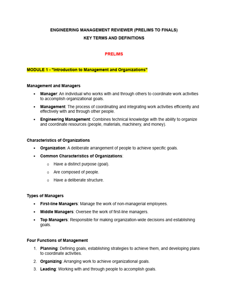 Engineering Management Key Concepts Guide | PDF | Leadership | Motivation