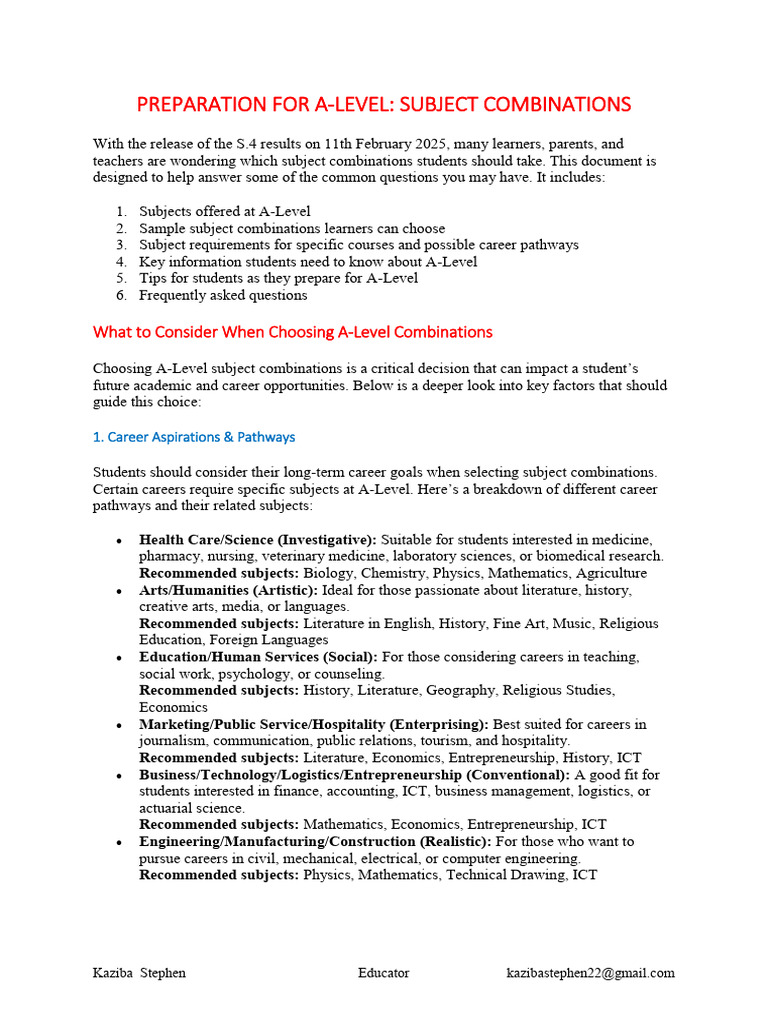 A-Level Subject Combinations Guide | PDF | Educational Technology | Science