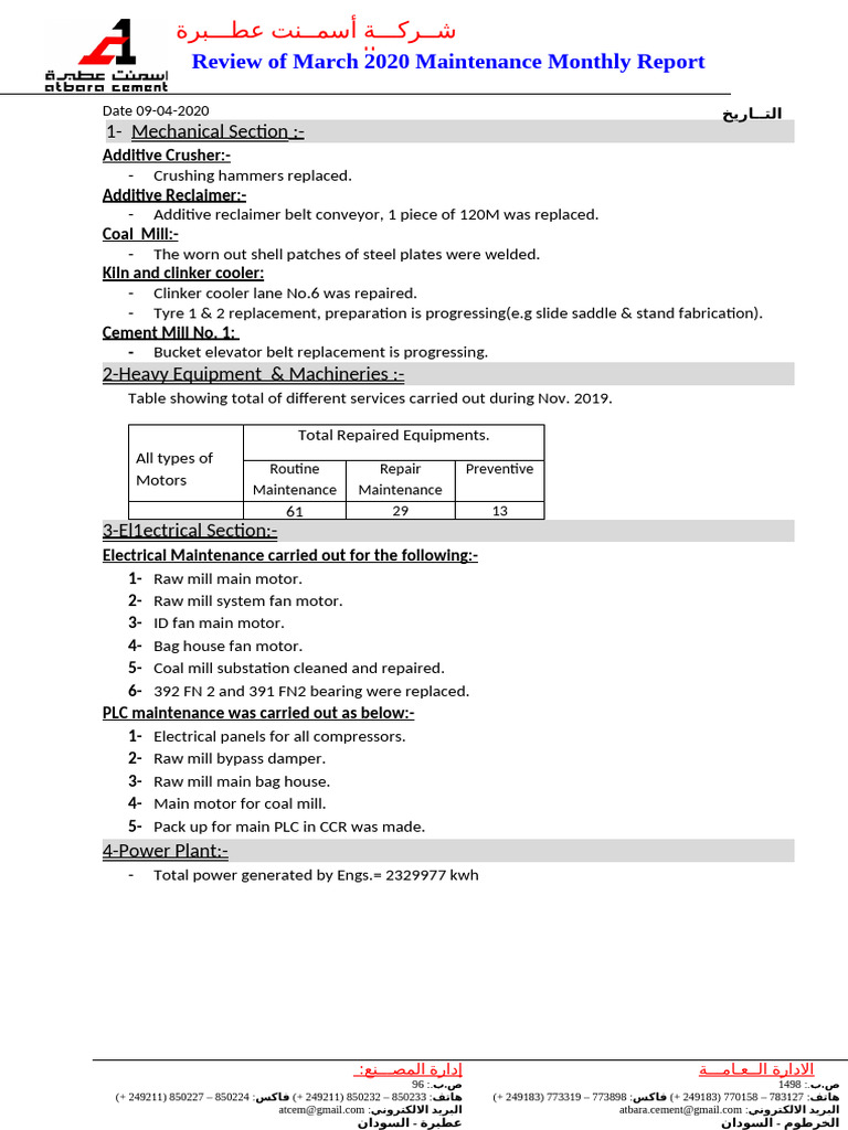 Review of Maintenance Monthly Report - March 2020 | PDF
