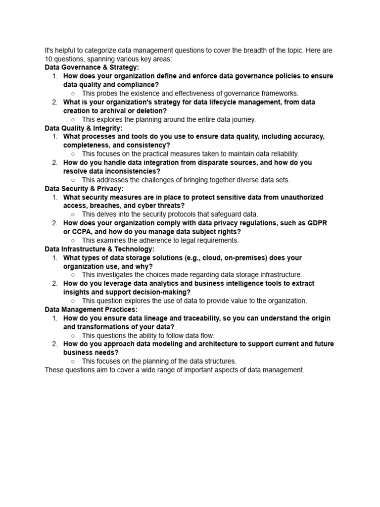Key Data Management Questions | PDF