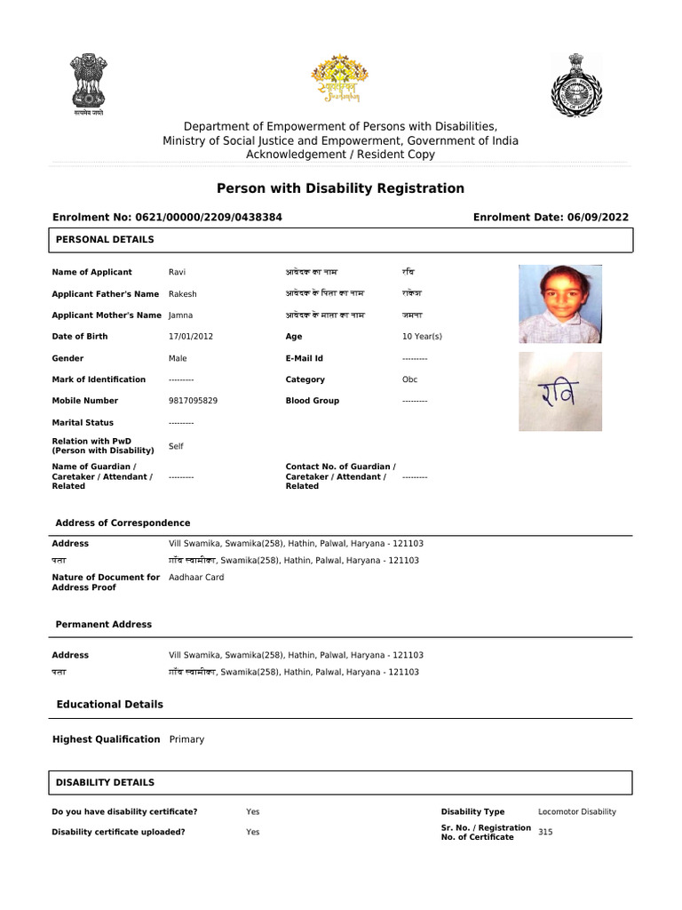 Application 06210000022090438384 1662445301 | PDF | Disability | Social ...