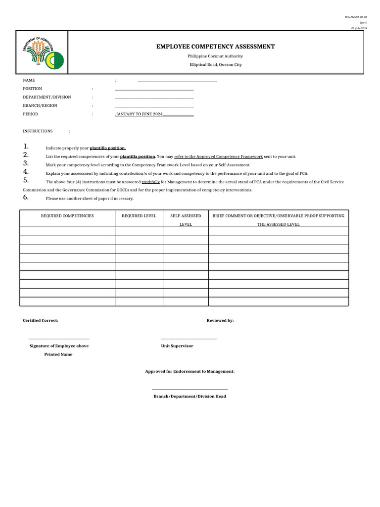 Employee Competency Assessment Form (January to June 2024) | PDF