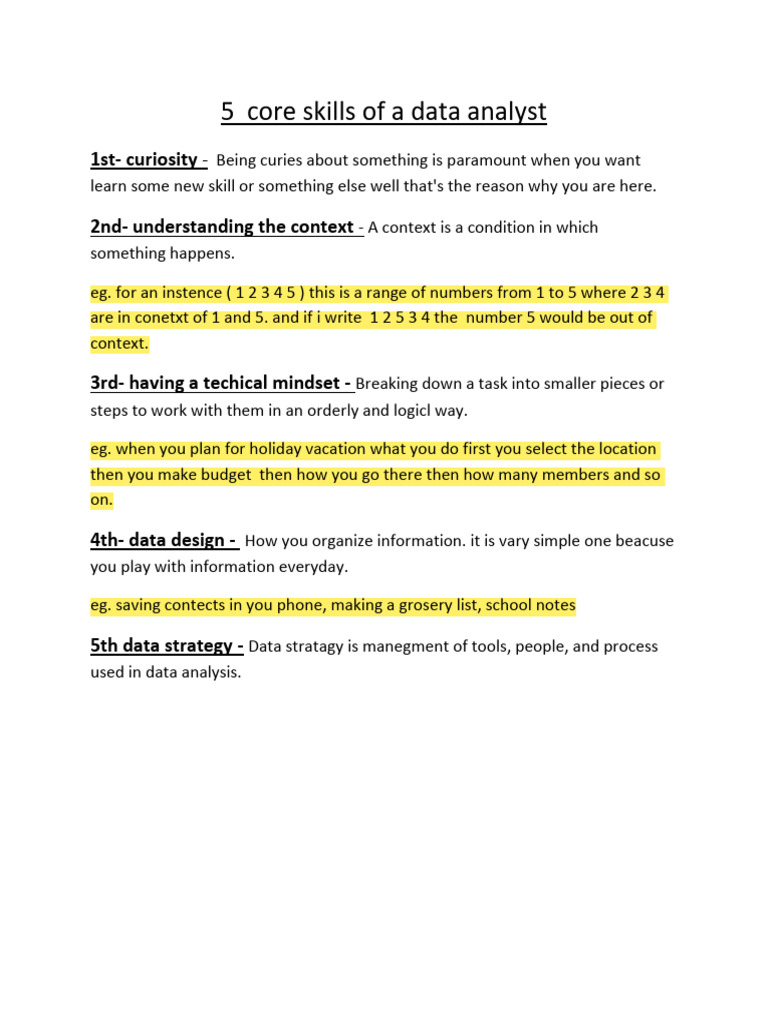 5 Core Skills of A Data Analyst | PDF