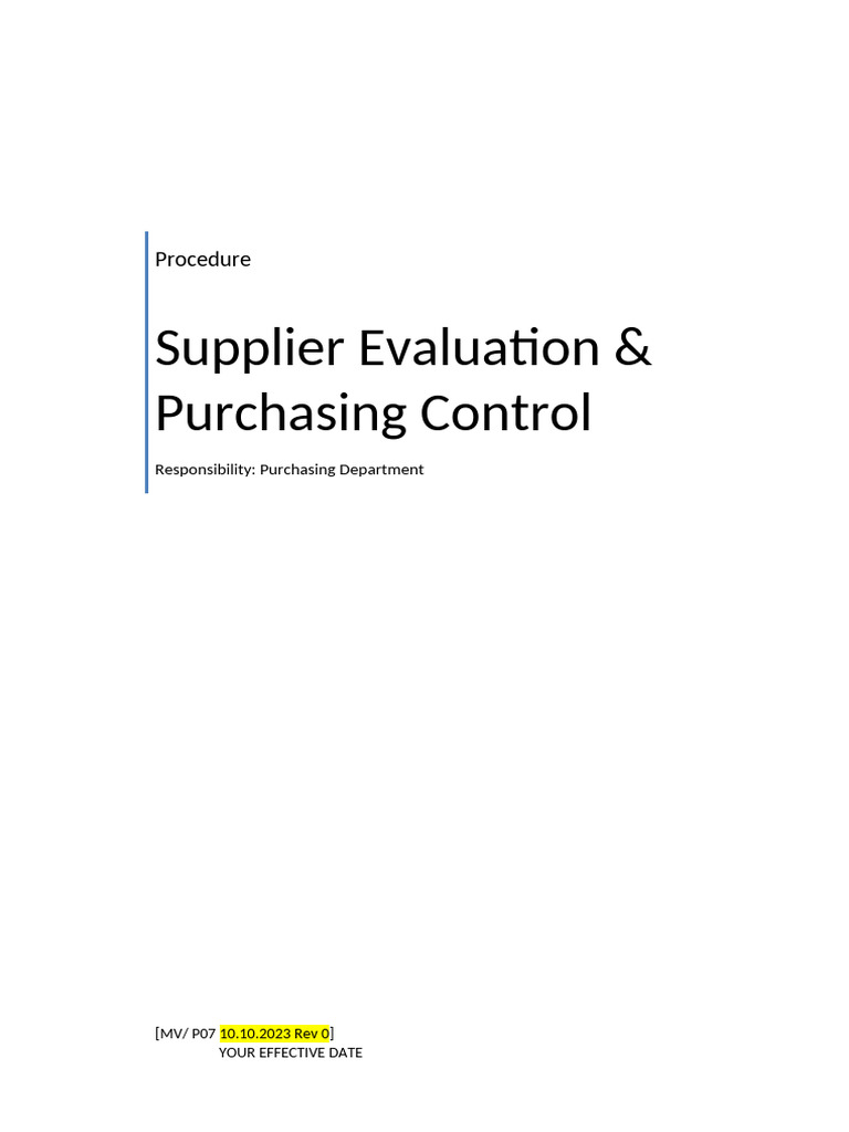 Supplier Evaluation Procedure Guide | PDF