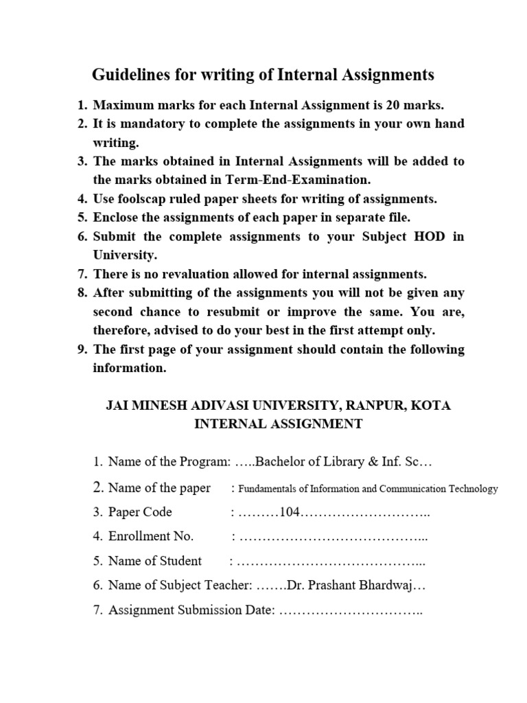 Internal Assignment Guidelines for Students | PDF