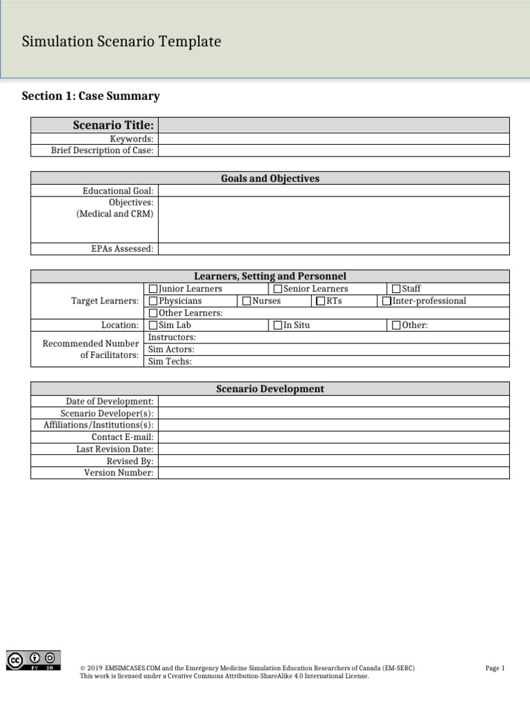 Emergency Medicine Simulation Template | PDF | Simulation | Learning