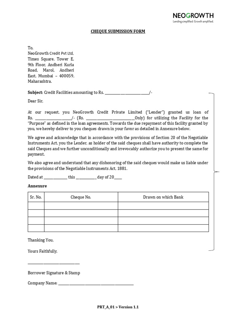 PRT - A - 01 Cheque Submission Form - Version 2-2 | PDF
