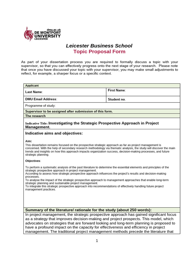 DMU Webmail: Dissertation Topic Proposal | PDF | Methodology | Project ...