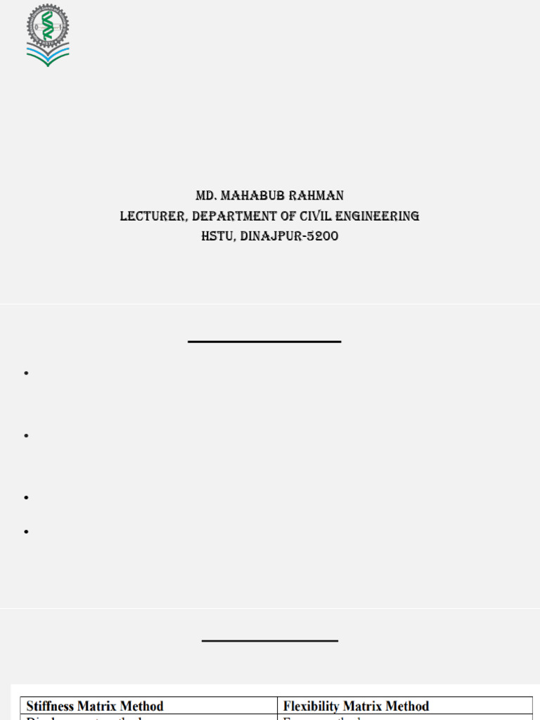 Flexibility Matrix Method in Structural Analysis | PDF | Force | Beam ...