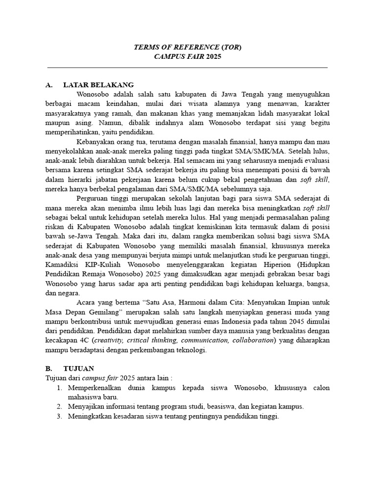 Terms of Reference (ToR) CF 2025 | PDF