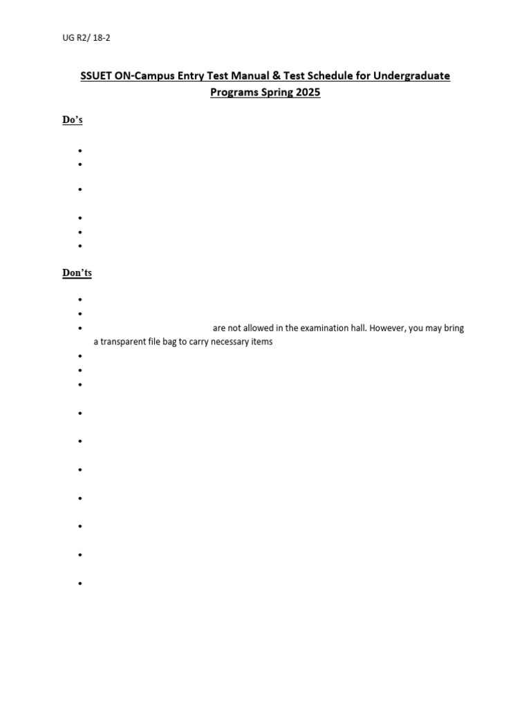 V1 Spring 2025 SSUET UG Entry Test Mannual Round 218 2 | PDF | Computing