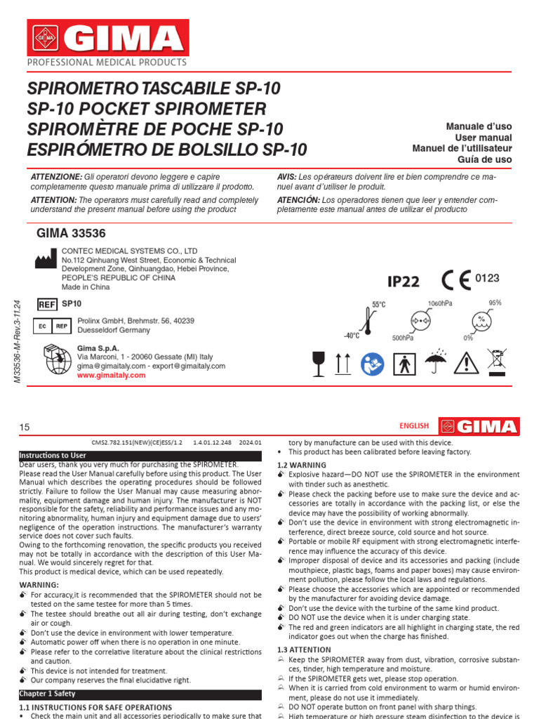 SP-10 Pocket Spirometer User Manual | PDF | Lung | Menu (Computing)