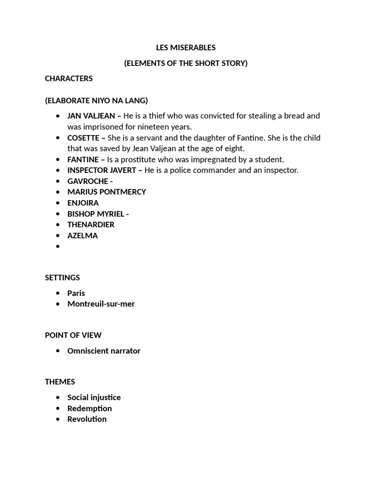 Les Miserables Character Overview PDF