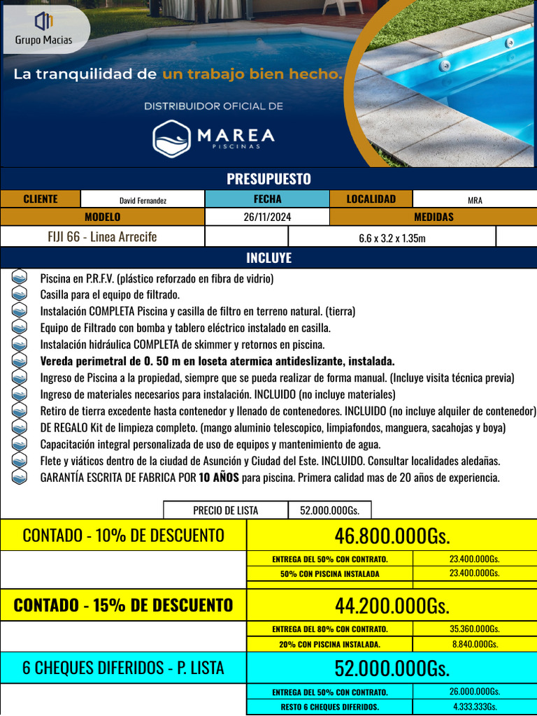 Presupuesto De Piscina
