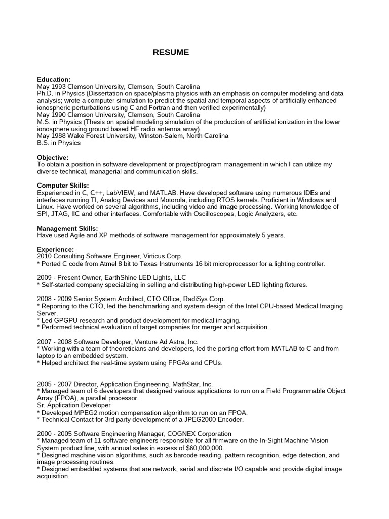 Software Engineer to Product Manager Resume | PDF | Hubble Space ... - Resume Keywords For Operating Telescope