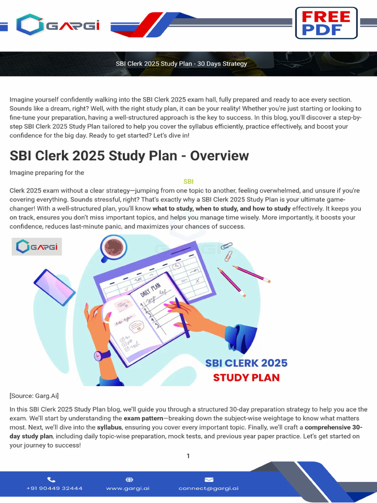Sbi Clerk 2025 Study Plan 30 Days Strategy | PDF