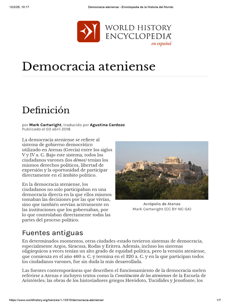 Democracia Ateniense: Sistema y Participación | PDF | Democracia ...