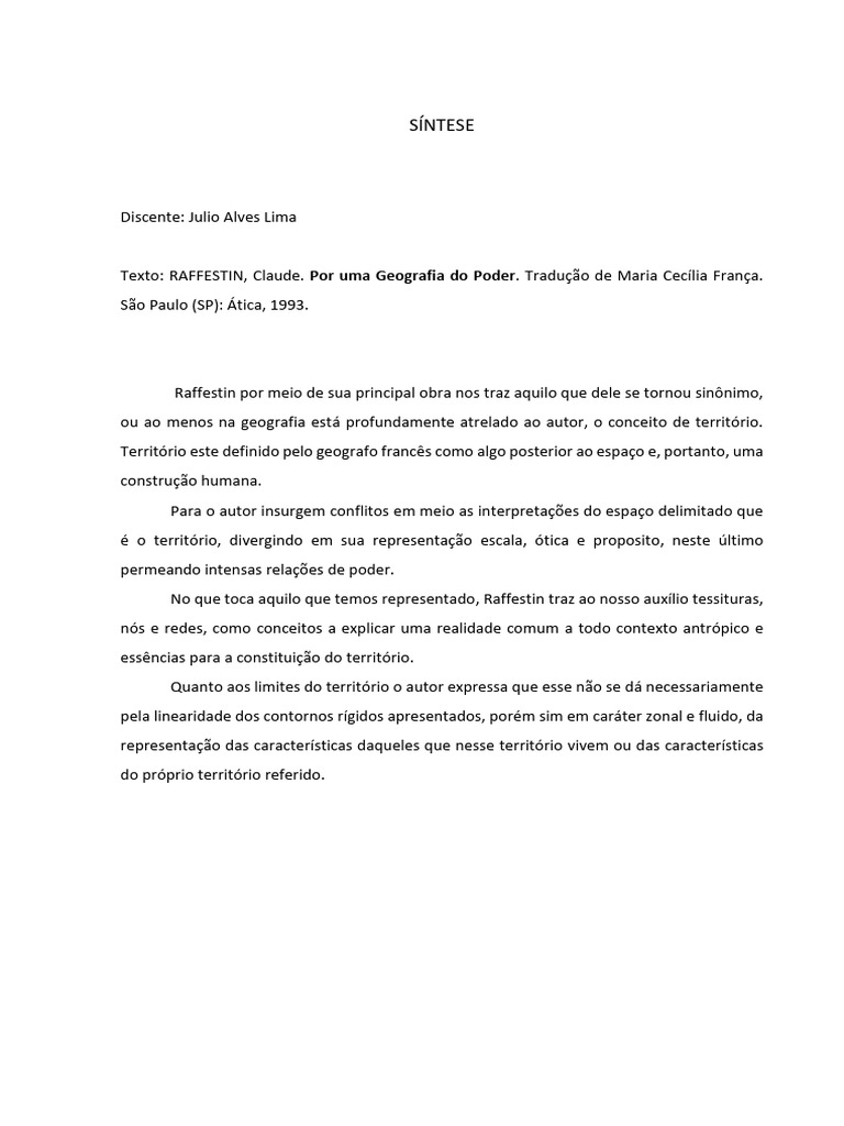 Geografia do Poder e Território segundo Raffestin | PDF