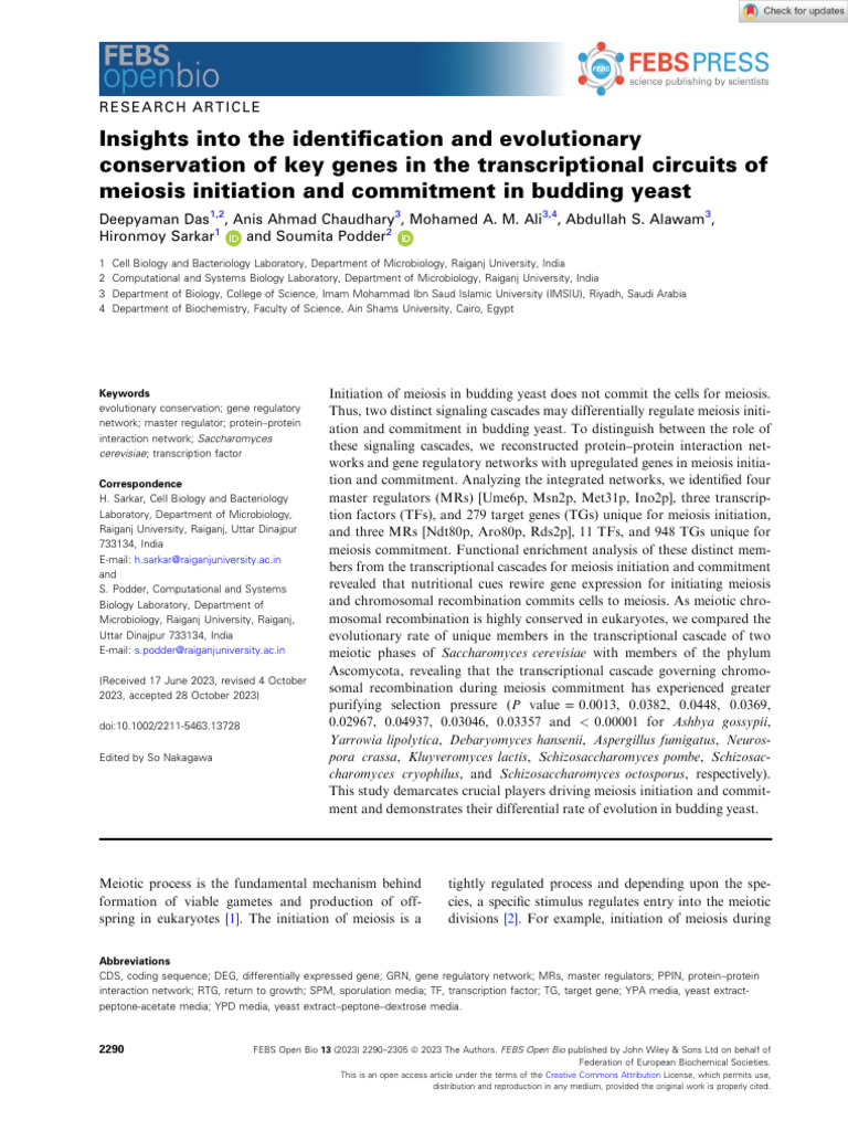 Meiosis Initiation and Commitment in Yeast | PDF | Saccharomyces ...