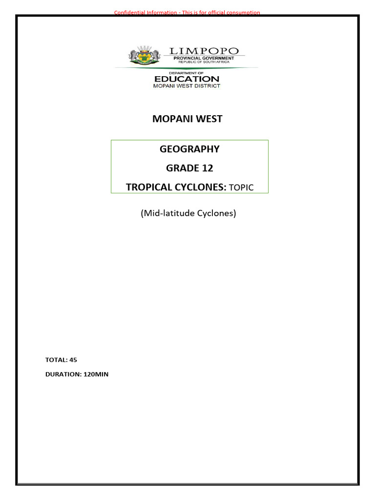 Grade 12 Tropical Cyclones Test | PDF | Tropical Cyclones | Cyclone