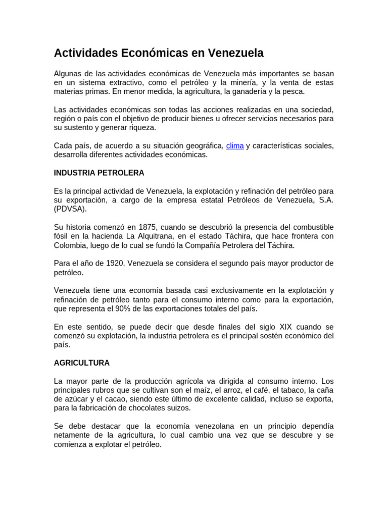 Actividades Económicas en Venezuela | PDF | Venezuela | Petróleo
