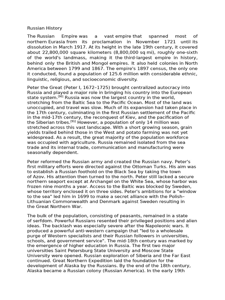 Overview of Russian Empire History | PDF
