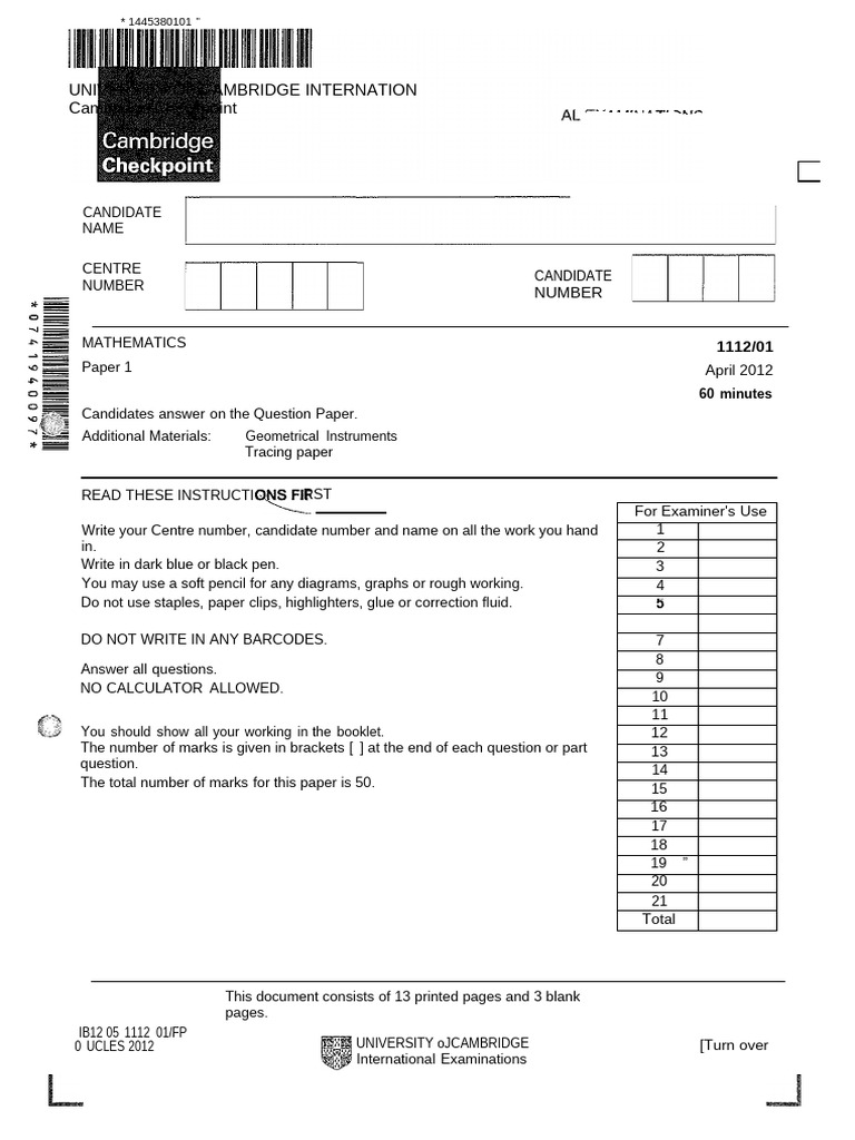 Cambridge Checkpoint Mathematics Paper | PDF | Foods