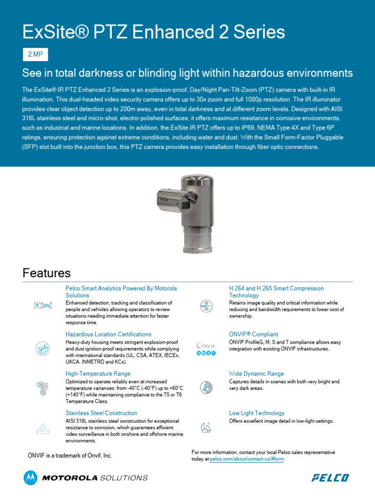 Pelco Exsite Enhanced 2 PTZ Specification Sheet en | PDF | Video