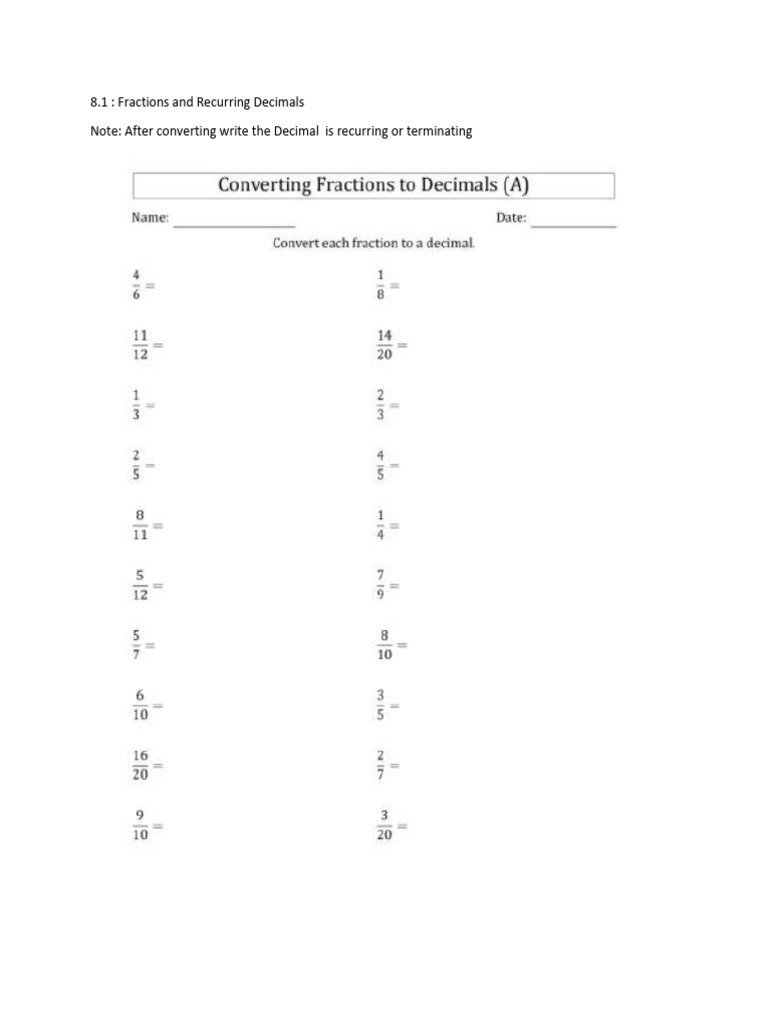 Fractions and Recurring Decimals Guide | PDF