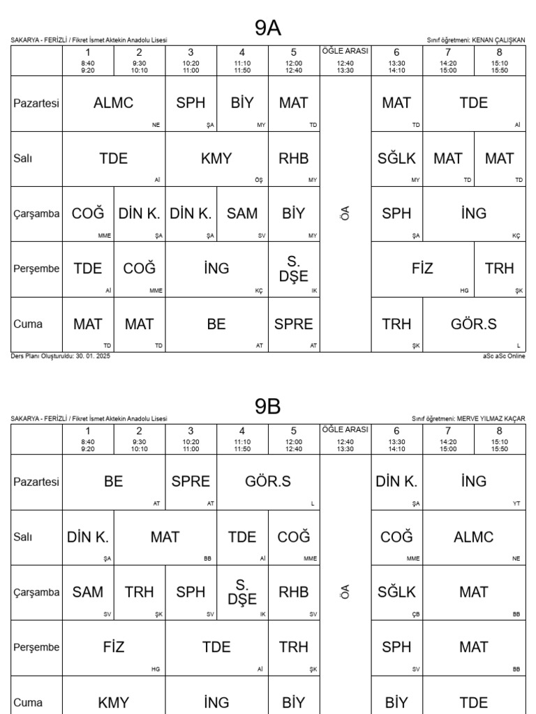 Sinif Ders Programi Pdf