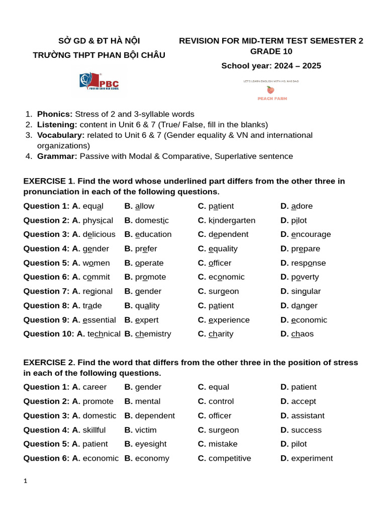 Grade 10 Mid-Term Test Revision Guide | PDF | Violence | Gender Equality