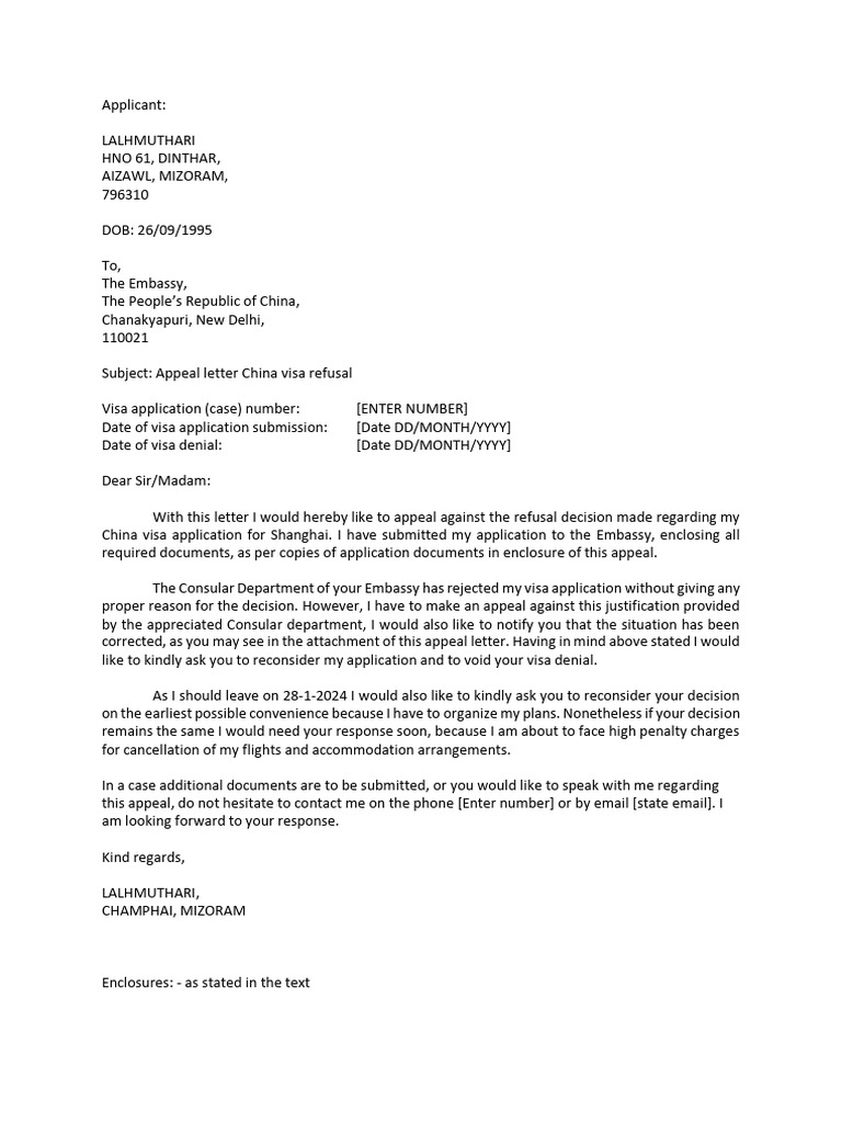 Appeal Letter For Visa Refusal | PDF